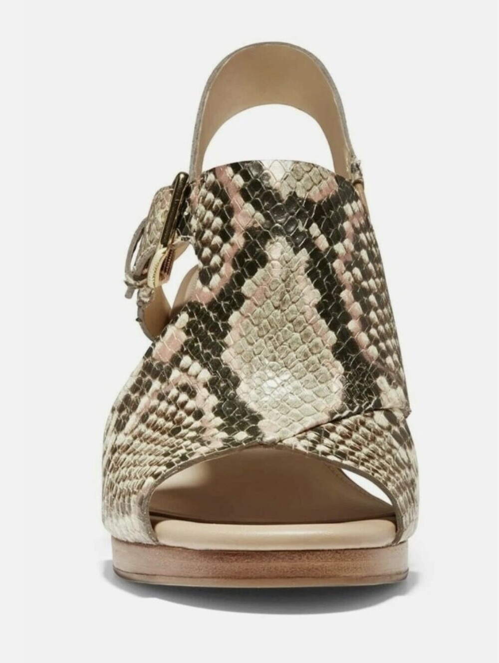 Cole Haan Genuine Leather Women's Open-Toe Slingback Wedge Sandal in Snake Print